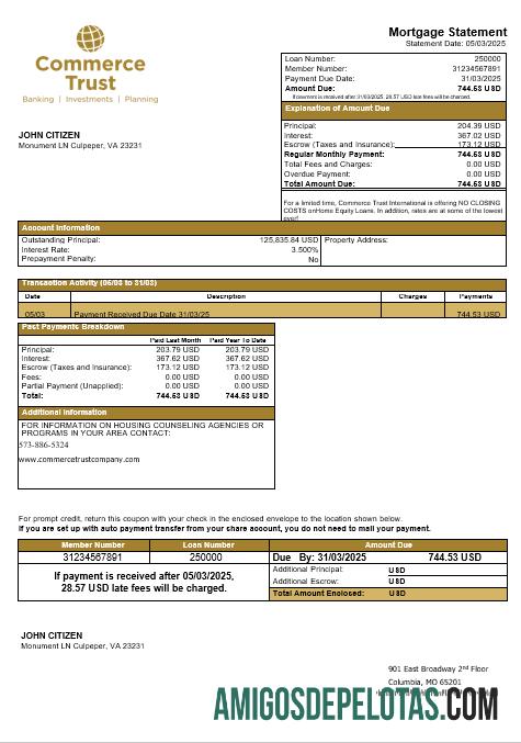 Declaração de hipoteca do USA Commerce Trust Bank em formatos Word e PDF baixar para verificação
